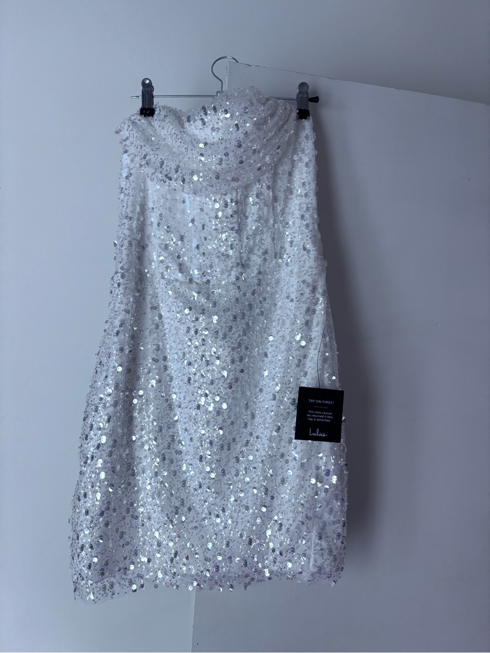 Lulu's White Sequin Strapless Mini Dress